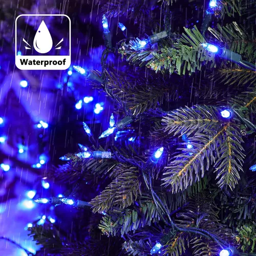 Vista 4 de Joomer Luces LED de Navidad, 19.5 pies, 100 luces LED azules para árbol de Navidad, conectables, impermeables, mini tira de luces enchufables