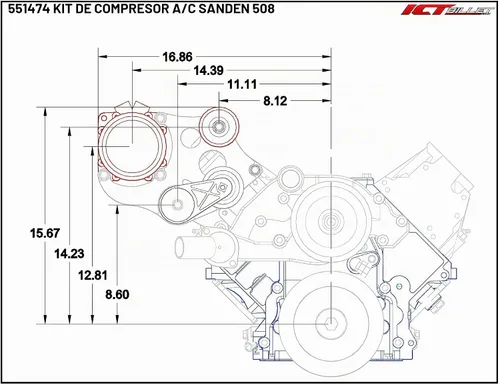 Vista 2 de ICT Billet Kit de soporte para compresor de aire acondicionado compatible con LS Corvette - Sanden 508 A/C LS AC GTO 551474-1
