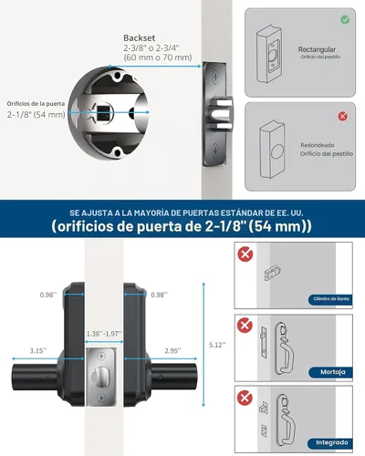 Vista 8 de Cerradura de puerta de entrada sin llave con manija Cerraduras electrónicas Negro mate