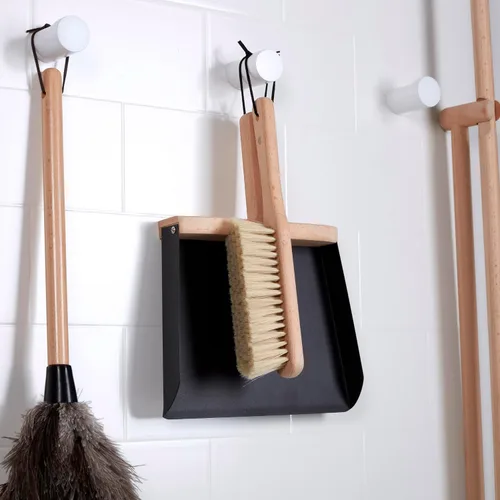 Vista 6 de Copco Juego de cepillo de mano y recogedor, escoba de madera de haya y recogedor con cerdas suaves, almacenamiento para colgar con lazo de cuero