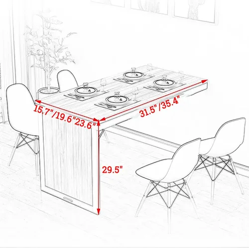 Vista 2 de Mesa de comedor plegable montada en la pared para espacios pequeños, mesa de comedor de madera para montar en la pared, mesa de cocina plegable
