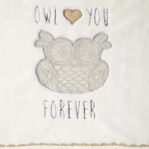 Vista 4 de Levtex Baby - Manta de felpa de búho nocturno - Búho bordado y apliques con ribete RIC Rac - Owl Love You Forever - Gris, bronceado y crema