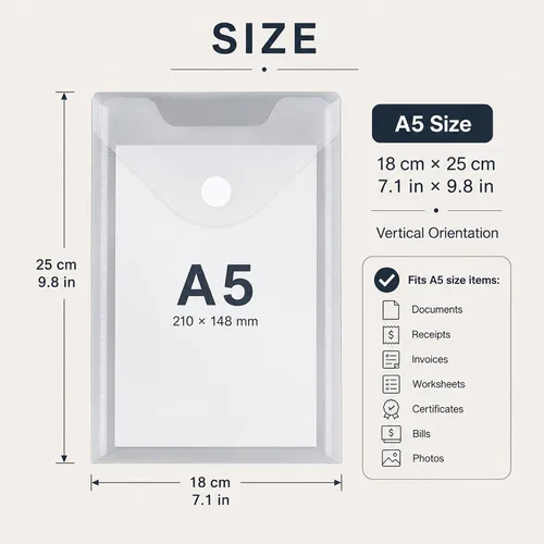 Vista 2 de CYEAH 48 Pack Plastic Envelopes, 7 X 10" Clear Reusable Waterproof File Folder with Snap Button, A5 Clear Envelopes for School and Office Supplies