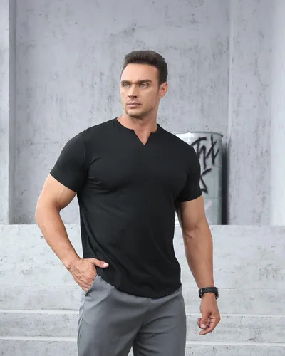 Vista 5 de Camisetas de manga corta para hombre, estilo casual, ajuste regular, cuello en V, a la moda, deportivas, básicas