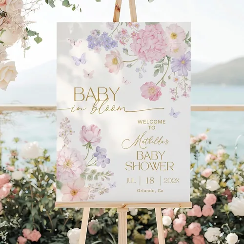 Vista 9 de Personalized Baby Shower Welcome Sign, Custom Baby Name, Shower Sign, Wildflower A Little Wildflower on the Way, Brunch, Elegant Version 01