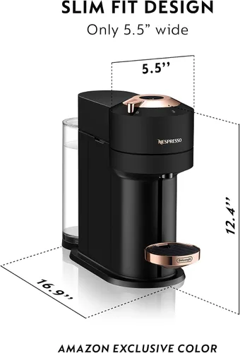 Vista 3 de Nespresso Vertuo Next - Máquina de café y espresso de De'Longhi con espumador de leche, 37.2 fl oz, color negro mate de lujo, oro rosa