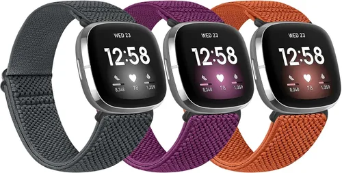 Vista 13 de Paquete de 3 correas elásticas de nailon compatibles con Fitbit Versa 4/Versa 3/Sense 2/Sense, suave, ajustable, transpirable, correas de repuesto