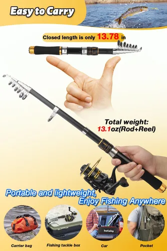Vista 4 de Fishing Pole Combo Set, 6.89ft Fishing Rod and Reel Combo, Carbon Fiber Telescopic Fishing Rod Kit with Spinning Reel, Fishing Pliers, Lip Gripper