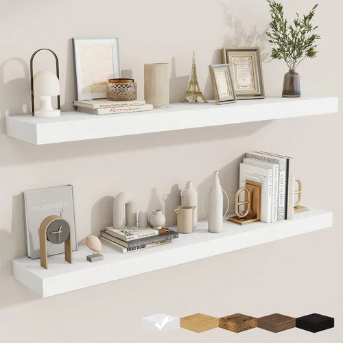 Vista 32 de fuqing Estantes flotantes para pared, estante flotante de madera montado en la pared con soportes invisibles para sala de estar, baño, dormitorio