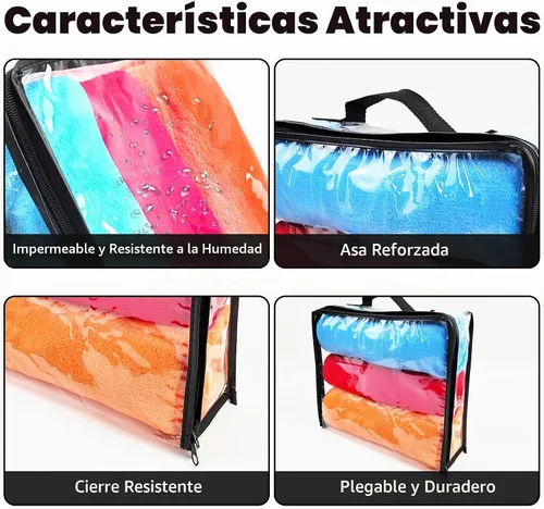 Vista 3 de 10 cubos grandes de embalaje de viaje transparente, bolsas de almacenamiento de vinilo transparente con cremallera, bolsa de plástico
