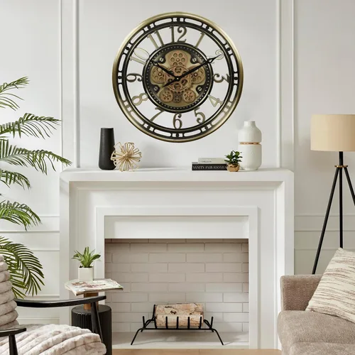 Vista 5 de CLXEAST Reloj de pared de engranajes en movimiento industrial de 21 pulgadas, reloj de pared moderno de estilo granja con números arábicos, funciona