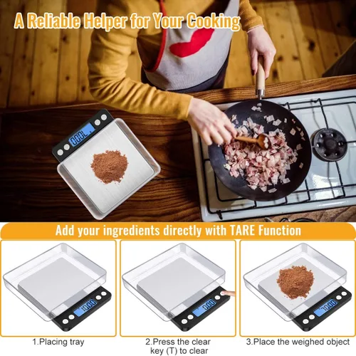 Vista 4 de Diyife Báscula digital de cocina de 17.64 oz/0.00 oz, báscula de alimentos para cocinar de alta precisión, báscula de mini gramos con pantalla LCD