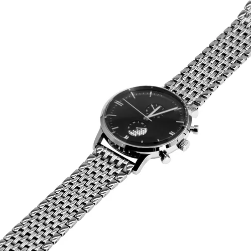 Vista 5 de Correa de reloj de metal de dos tonos con grabados cónicos de acero inoxidable para hombres y mujeres de 0.709 in, 0.787 in, 0.866 in, color negro