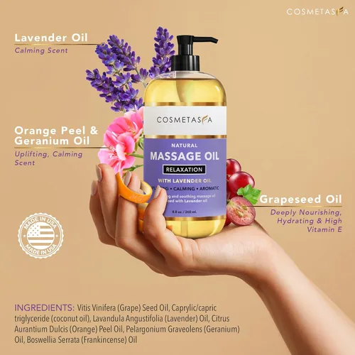 Vista 2 de Cosmetasa Aceite de masaje de lavanda para terapia de masaje con piedras calientes, aceite de terapia de la piel natural, libre de crueldad animal
