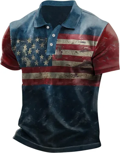 Vista 9 de GOKKILRW Camisas polo con la bandera estadounidense para hombre, camisetas potrióticas para el Día de los Caídos, manga corta, cuello de trabajo