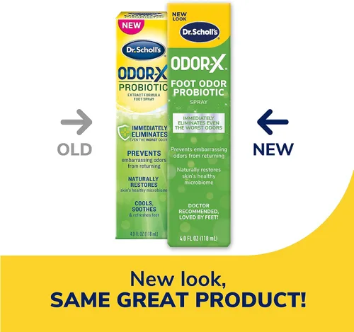 Vista 3 de Dr. Scholl's ODOR-X - Aerosol probiótico de olor para pies, 4 onzas/ Elimina inmediatamente los peores olores y polvo en aerosol para combatir