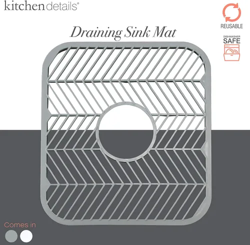 Vista 2 de Kitchen Details Tapete de plástico para fregadero, rejilla de fregadero, protege el fregadero y la vajilla, 12 x 11 x 0.4 pulgadas, en blanco o gris