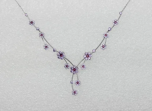 Vista 3 de Faship Precioso conjunto de pendientes y collar floral de cristal