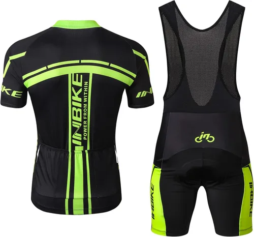 Vista 2 de INBIKE Conjunto de camiseta de ciclismo para hombre, reflectante, transpirable, traje de ciclismo de secado rápido, con pantalones cortos acolchados