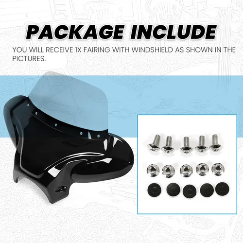 Vista 7 de Carenado universal, alas de murciélago, con parabrisas polarizado, para motocicleta grande Cruiser. Parabrisas de 37 pulgadas de ancho x 24
