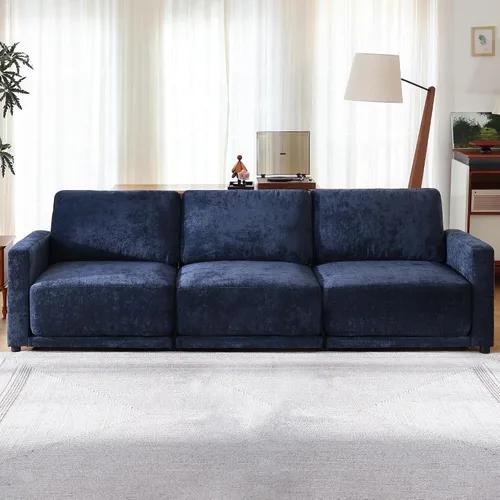 Vista 9 de Sofá modular de 79 pulgadas para sala de estar pequeña, sofá moderno en forma de L con otomana, juego de sofá de felpilla de 3 piezas para muebles