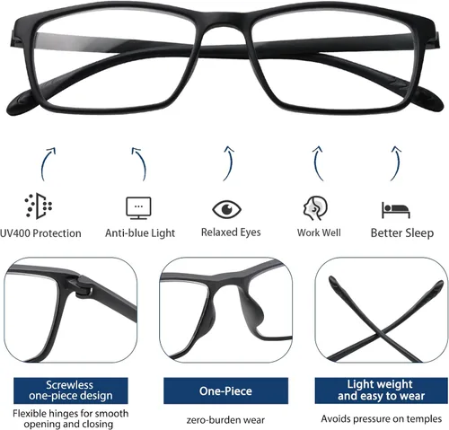 Vista 3 de K.LAVER Gafas de lectura multifocales progresivas premium lente fotocrómica TR90 negro rectángulo transparente gafas de sol de transición Premium