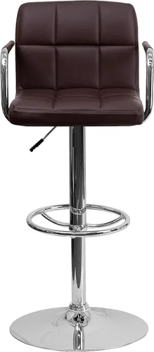 Vista 13 de Flash Furniture Taburete de bar de altura ajustable de vinilo acolchado gris contemporáneo con brazos y base cromada