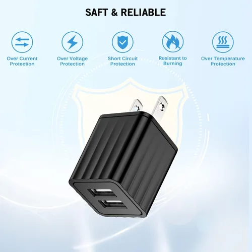 Vista 3 de Cargador de iPhone de 10 pies, bloque de carga rápida para iPhone de doble puerto USB, adaptador de enchufe de pared de 2 paquetes y cable de carga