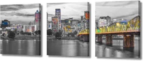 Vista 87 de TUMOVO Arte de pared en blanco y negro con paisaje urbano de Nueva York, decoración de pared de horizonte de Nueva York para sala de estar, puente