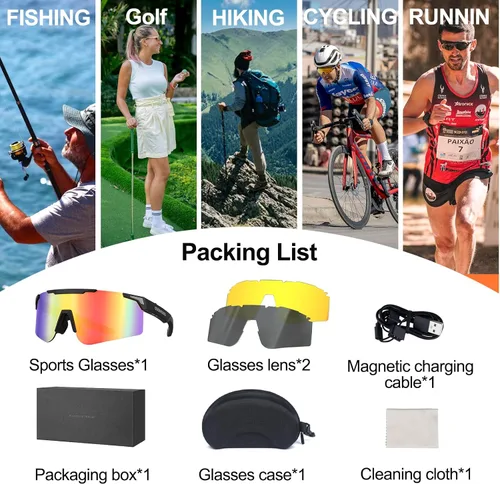 Vista 5 de Gafas de sol deportivas inteligentes, lentes de sol Bluetooth para ciclismo y mujeres, carga magnética Bluetooth 5.4 con protección UV, auriculares