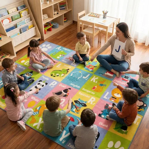 Vista 16 de KC CUBS, tapete para piso, área de aprendizaje educativo, juegos, ABC, alfabeto, animales, para niños y la recámara y sala de juegos de niños.