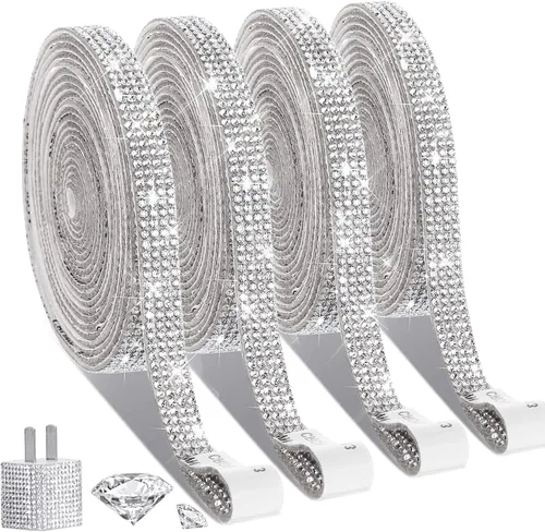 Vista 15 de 4 rollos de cinta autoadhesiva con diamantes de imitación y cristal Bling con tiras adhesivas de 2 mm para manualidades, bodas, cumpleaños, fiestas