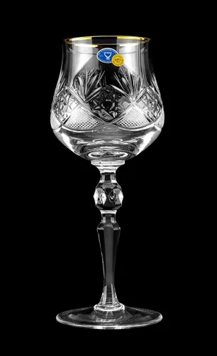 Vista 4 de Neman Crystal - Vaso de vino de cristal de 8 onzas con borde dorado, juego de 6
