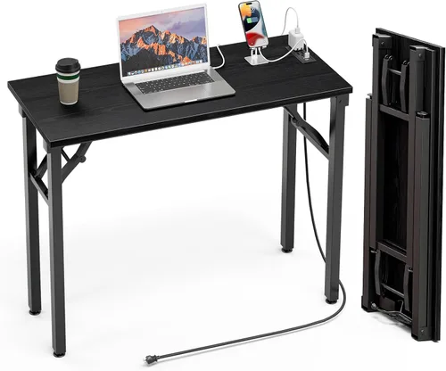 Vista 34 de TEMI Mesa de Computadora Pequeña Mesa Plegable - Escritorio de Oficina Plegable de 35.8", Sin Ensamblaje, Perfecto para Espacios Pequeños