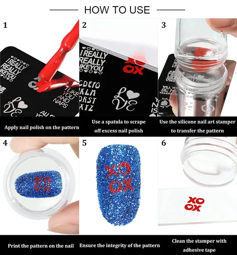 Vista 7 de KAAGEE 5 sellos de uñas para el día de San Valentín con raspador de sellos, estampado de placa de corazón de amor, plantillas románticas, plantilla