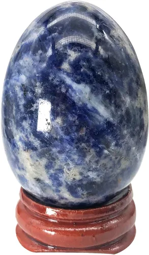 Vista 8 de Fekuar Figura de huevo de piedra, cristal curativo pulido, escultura de esfera de huevos de Pascua con soporte de madera, piedra de ojo de tigre