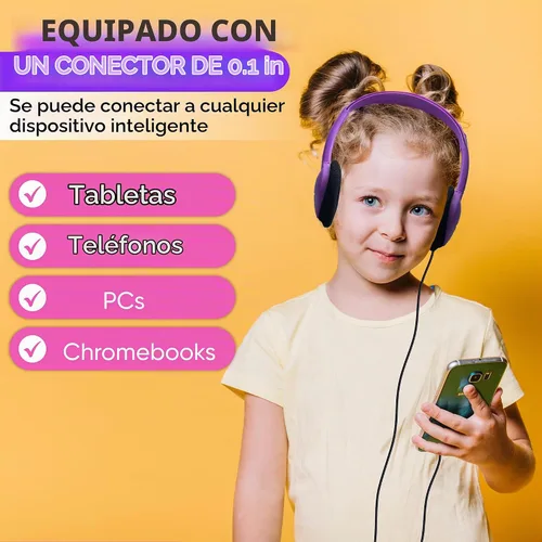 Vista 4 de Paquete de 10 auriculares con cable a granel, sobre la oreja con conector de 3.5mm, cable libre de enredos de 4 pies, ajuste cómodo, asequible