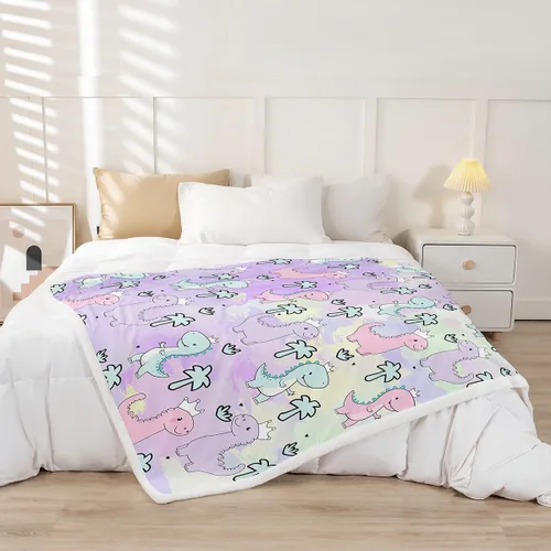 Vista 2 de Erosebridal Manta de dinosaurio, manta Kawaii de dinosaurio para niños y niñas, decoración de habitación de regalo, manta Sherpa de animales lindos