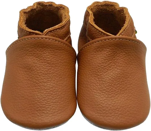 Vista 2 de YALION - Mocasines de cuero suave para bebés, niños y niñas, para gatear y dar sus primeros pasos