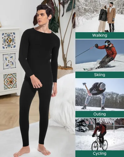 Vista 4 de INNERSY Conjunto de ropa interior térmica para hombre, ligero, capa base, pantalones largos para ejercicio de invierno