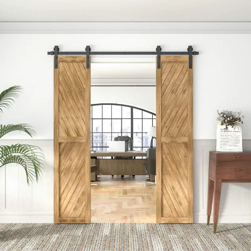 Vista 3 de Winsoon puerta de madera para establo, deslizante; kit para clóset, gabinete, con piezas metálicas, estilo antiguo para puertas dobles, superficie