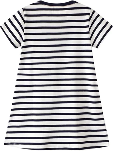 Vista 2 de HILEELANG Vestidos de manga corta para niñas pequeñas, vestido de verano de algodón casual con vuelo