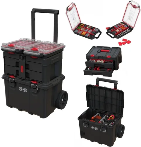 Vista 24 de Keter Stack-n-Roll - Caja de herramientas de dos cajones para piezas pequeñas y accesorios de herramientas eléctricas, se adapta al sistema modular