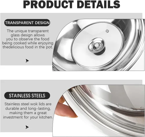 Vista 3 de Tapas de sartén de vidrio templado de 12.5 pulgadas con asa de repuesto, accesorios de wok para sartén, hierro fundido redondo, aluminio fundido