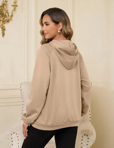 Vista 3 de Bhome Sudadera de lactancia con capucha para lactancia materna con cremalleras ocultas, bolsillo de canguro