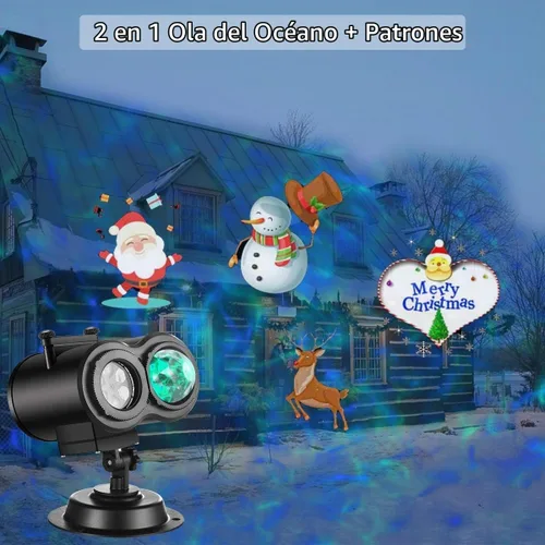 Vista 2 de Proyector de Luces de Halloween y Navidad para Exteriores, 14 Diapositivas HD Más Brillantes (Onda Oceánica 3D + Patrones) Luces de Proyector