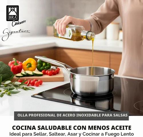 Vista 3 de BRA COOKWARE Signature Olla de acero inoxidable con tapa de vidrio Cacerola profesional de 1.2 cuartos de galón de 6.3 pulgadas Olla