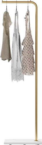 Vista 2 de DR.IRON Percheros Dorados, Percheros de Metal Independientes con Barra Transversal y Base Pesada, Soporte de Perchero Moderno, Perchero de Ropa