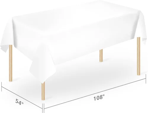 Vista 2 de POSATE Mantel de plástico para fiestas, mantel desechable de 54 x 108 pulgadas, paquete de 6, rectangular blanco
