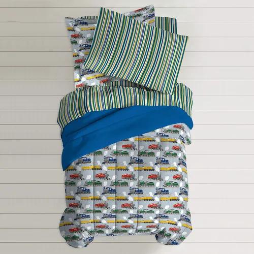 Vista 122 de Dream Factory Dinosaur Blocks - Juego de edredón de microfibra ultrasuave para niños, color azul, tamaño individual Bloques de dinosaurios azules